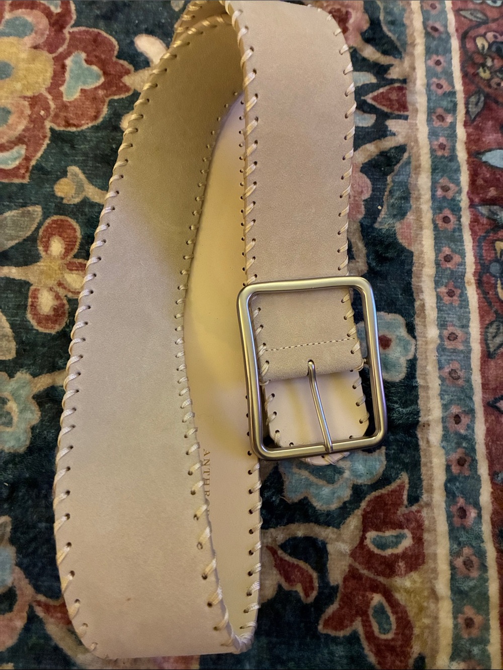 Anthropologie Wide Cream Suede Belt with Silver Buckle